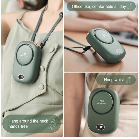 Mini Electric Portable Fan USB Charging Neck Hanging Bladeless Fan Green - Picture 2 of 6